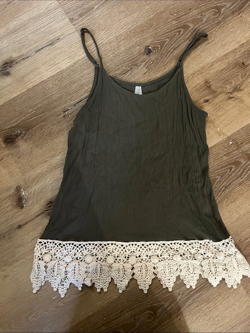 Vanity Olive Green Camisole with Cream Crochet Hem